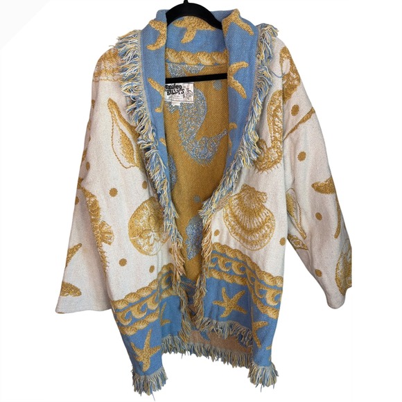 Bronco Billys Jackets & Blazers - Bronco Billys Vintage Tapestry Jacket Seahorse Shell Fringe Cotton One Size USA